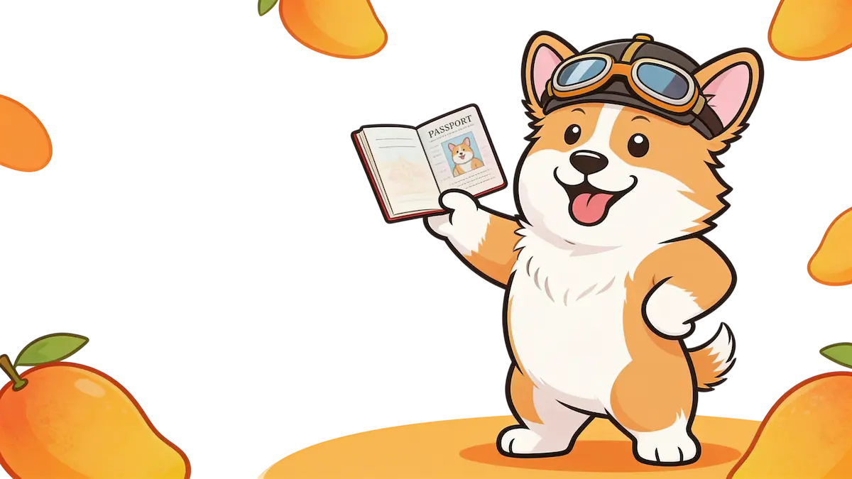 Corgi holding a digital pet passport