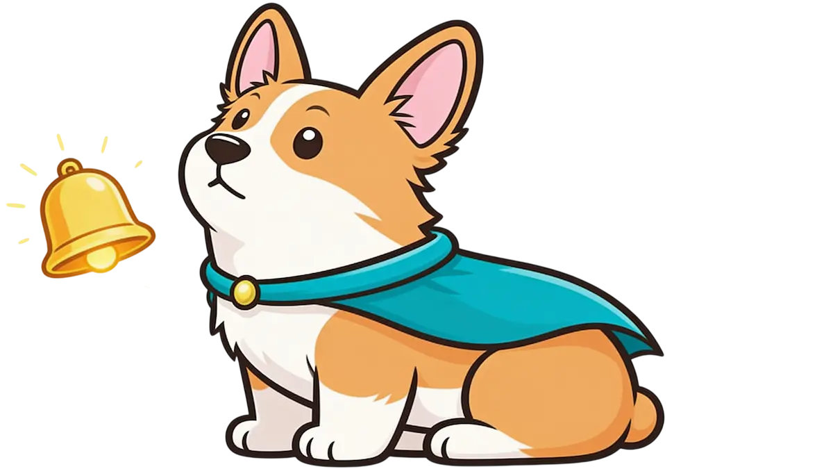 Corgi noticing a care notification bell