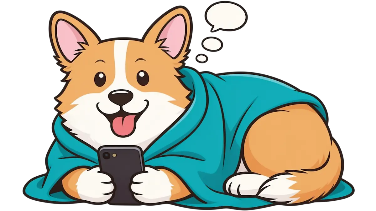Corgi using a phone for provider chat